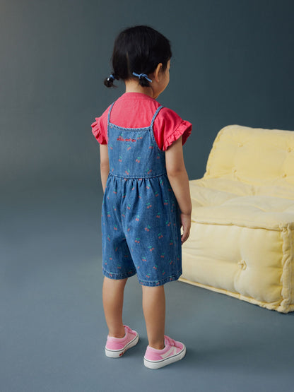 Dsiney Kidz - Dark Blue Cherry Printed Denim Playsuit and T-Shirt (3mths-7yrs) image 3