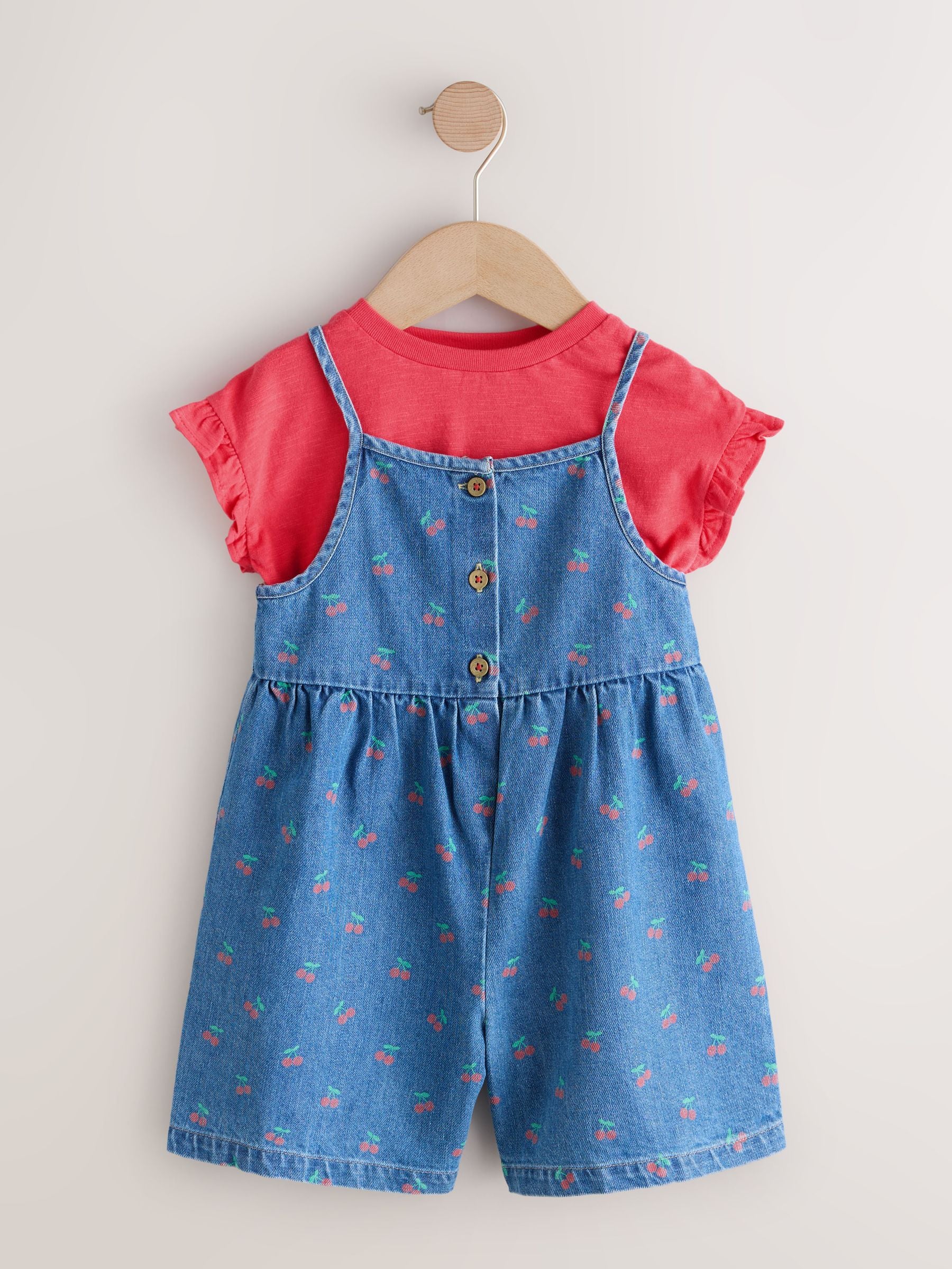 Dsiney Kidz - Dark Blue Cherry Printed Denim Playsuit and T-Shirt (3mths-7yrs) image 4