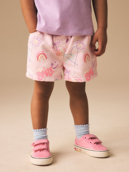 Pink Graffiti Print Pull On Denim Shorts (3mths-10yrs) image 1
