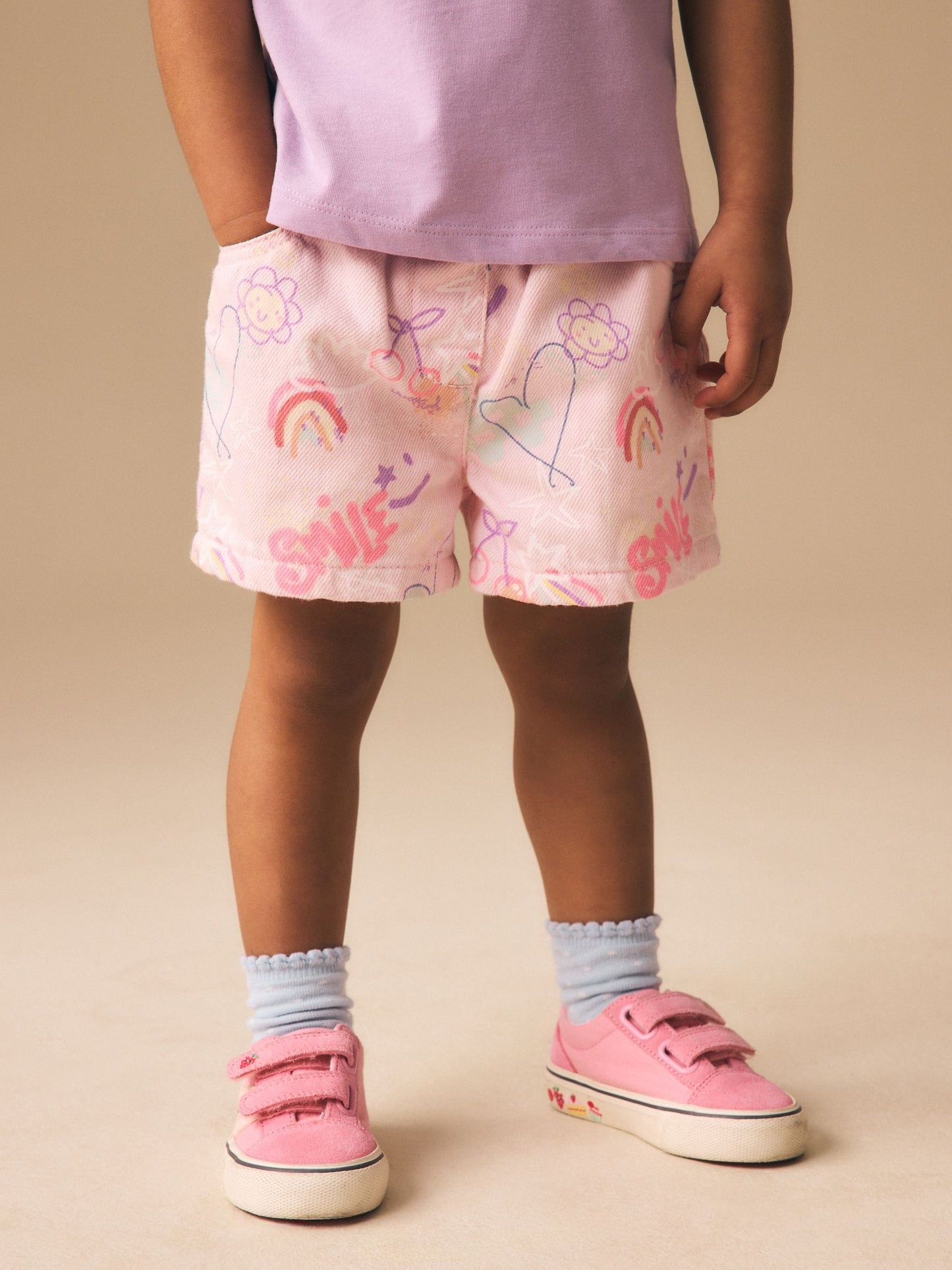 Dsiney Kidz - Pink Graffiti Print Pull On Denim Shorts (3mths-10yrs) image 1