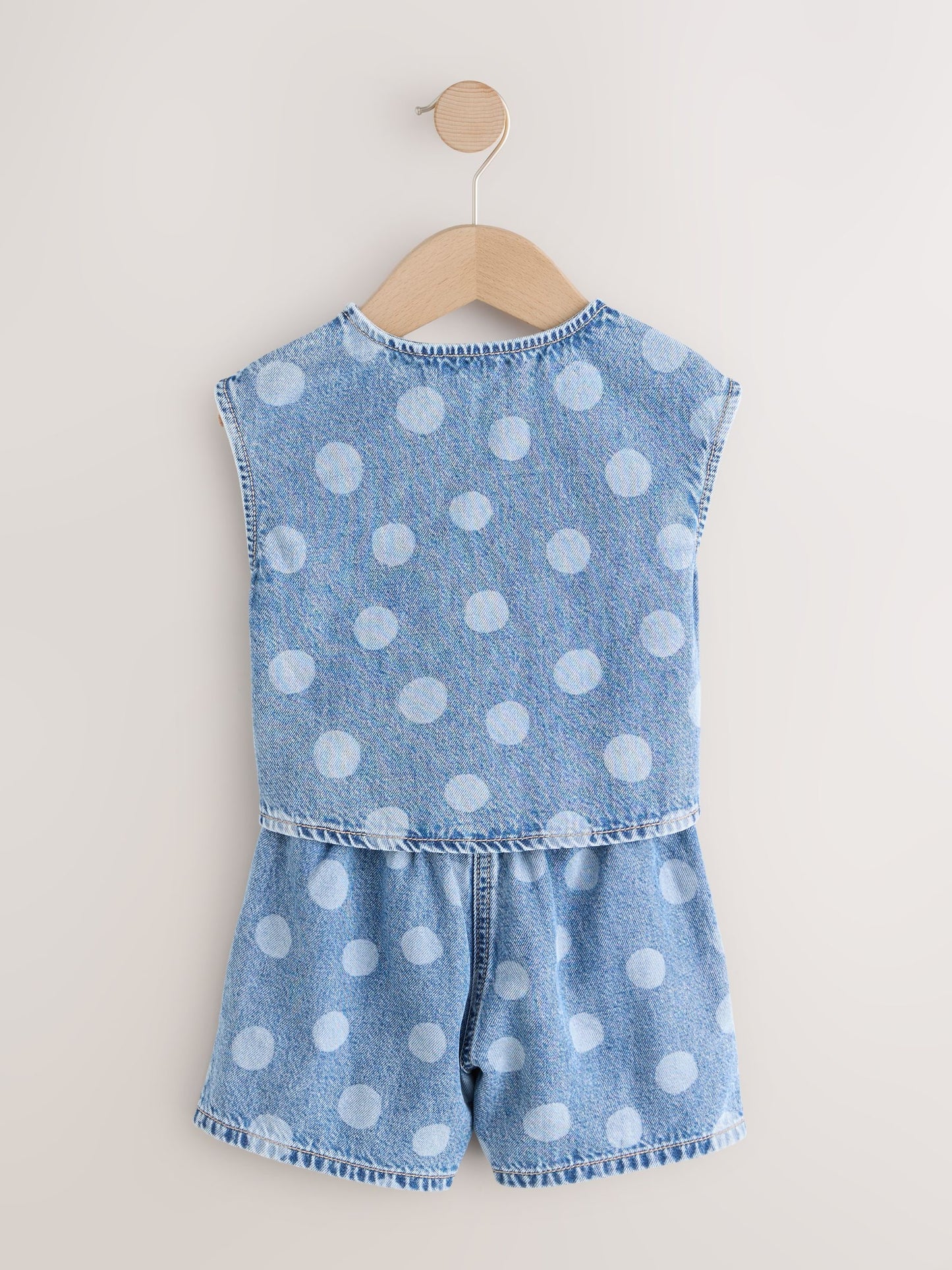 Mid Blue Denim Polka Dot Waistcoat and Shorts Set (3mths-7yrs) image 6