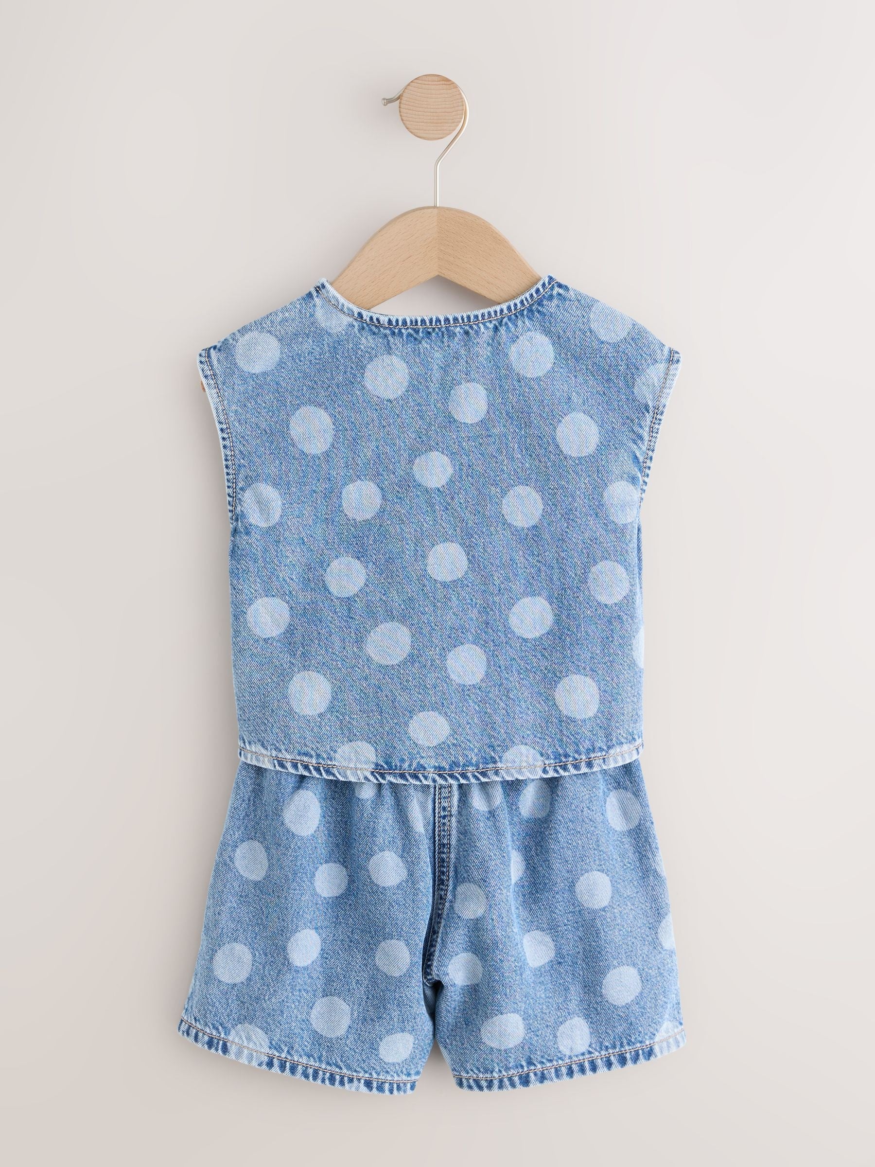 Mid Blue Denim Polka Dot Waistcoat and Shorts Set (3mths-7yrs) image 6