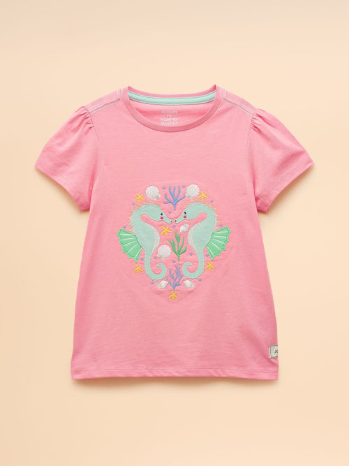 Joules Girls' Astra Pink Applique Cotton T-Shirt image 1