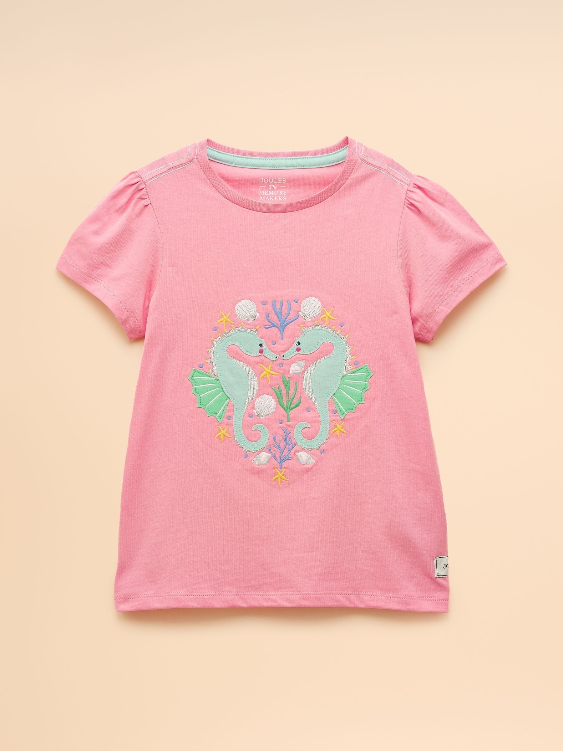 Joules Girls' Astra Pink Applique Cotton T-Shirt image 1