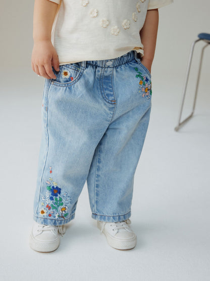 Dsiney Kidz - Mid Blue Floral Embroidered Jeans (3mths-7yrs) image 1