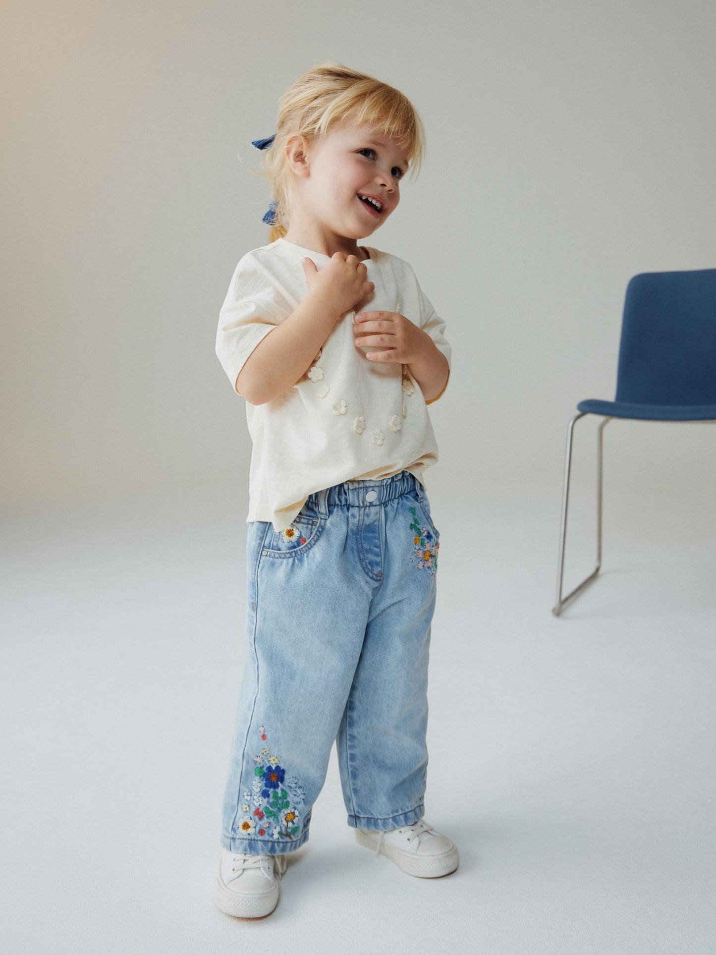 Dsiney Kidz - Mid Blue Floral Embroidered Jeans (3mths-7yrs) image 2