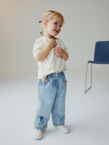 Dsiney Kidz - Mid Blue Floral Embroidered Jeans (3mths-7yrs) image 2