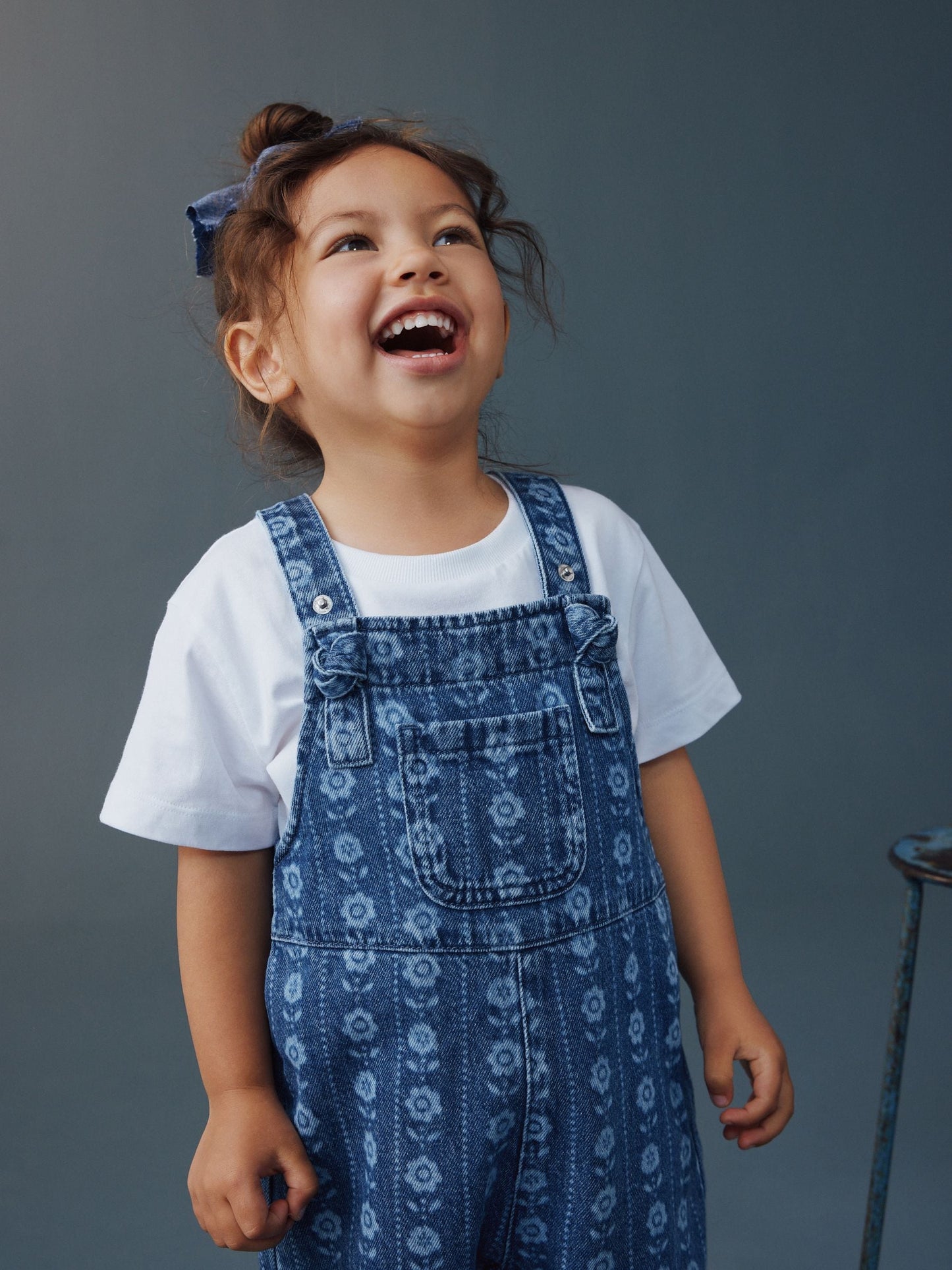 Mid Blue Floral Print Dungarees (3mths-7yrs) image 4