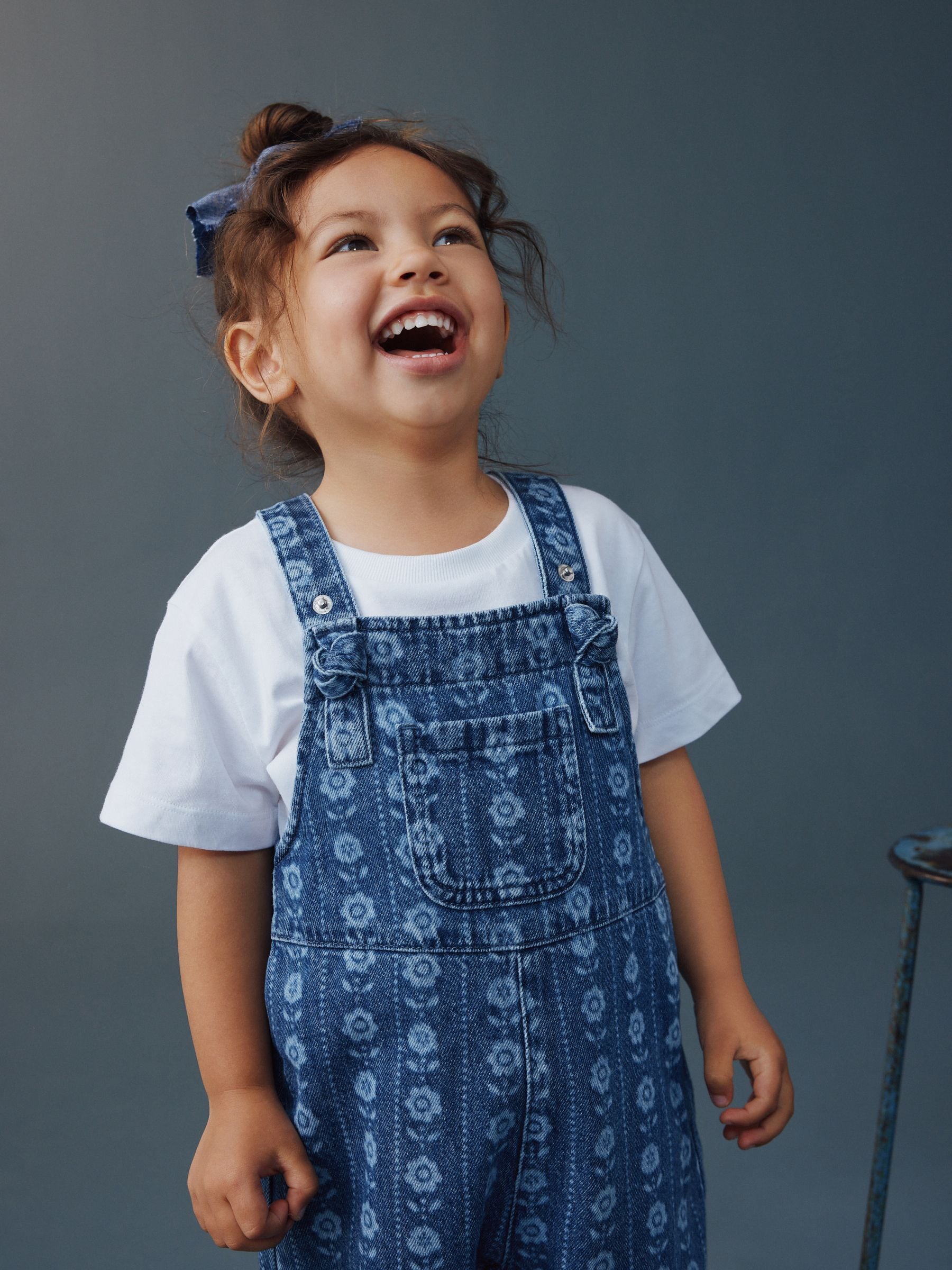 Mid Blue Floral Print Dungarees (3mths-7yrs) image 4