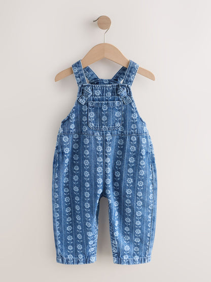 Mid Blue Floral Print Dungarees (3mths-7yrs) image 5