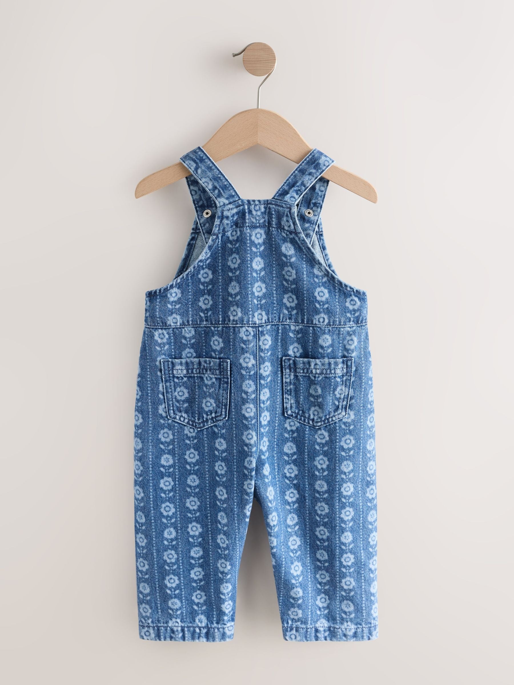 Mid Blue Floral Print Dungarees (3mths-7yrs) image 6