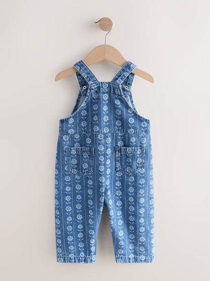 Mid Blue Floral Print Dungarees (3mths-7yrs) image 6