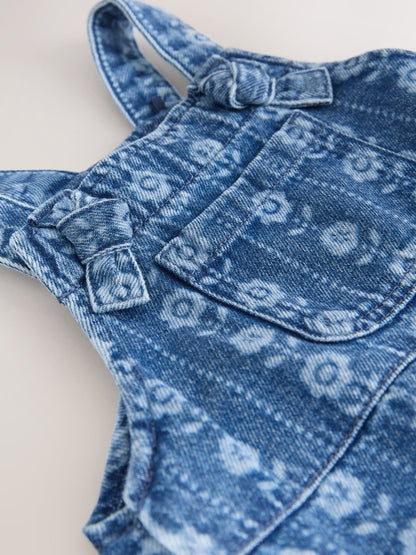 Mid Blue Floral Print Dungarees (3mths-7yrs) image 7