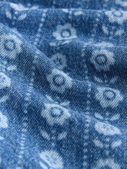 Mid Blue Floral Print Dungarees (3mths-7yrs) image 7
