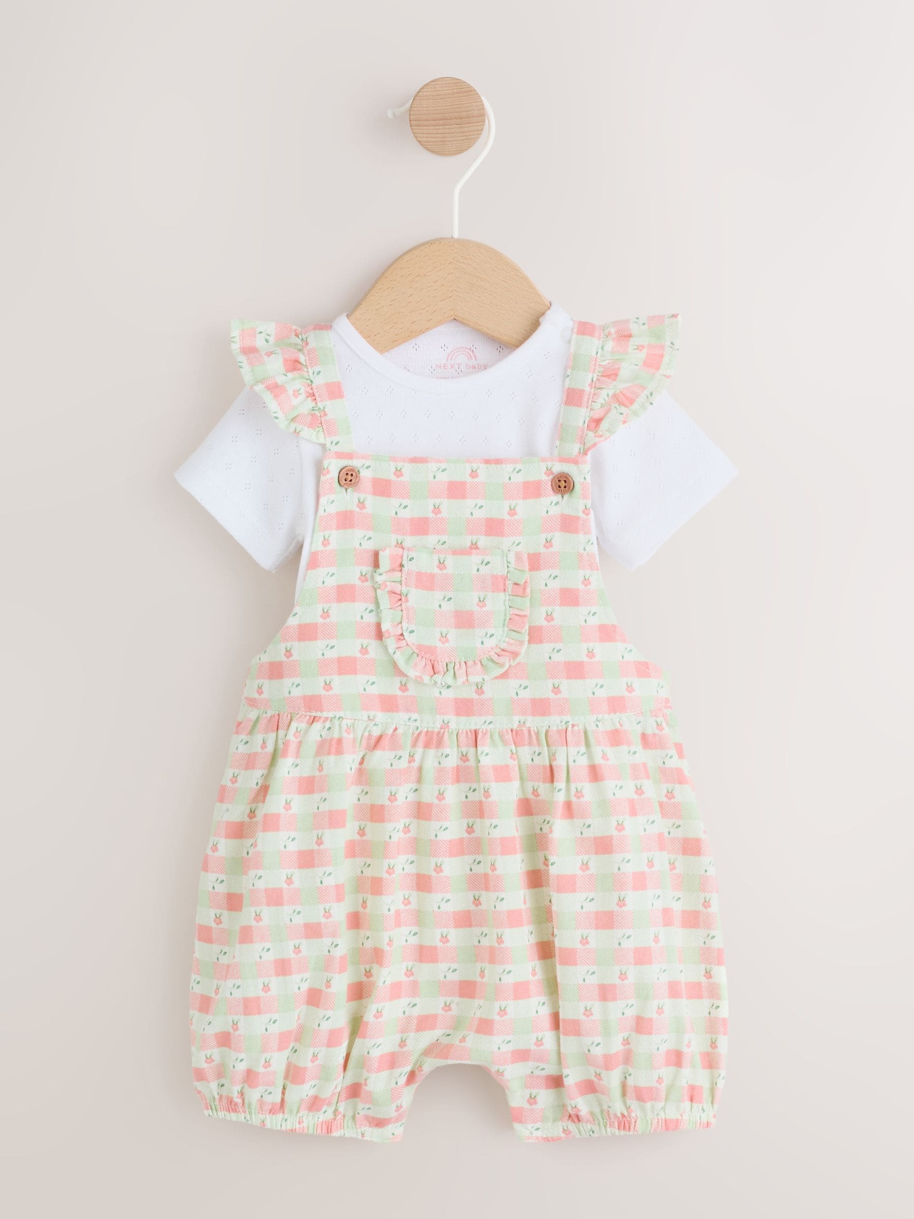 Pink Check Baby Dungarees and Bodysuits Set 2 Piece (0mths-2yrs) image 1