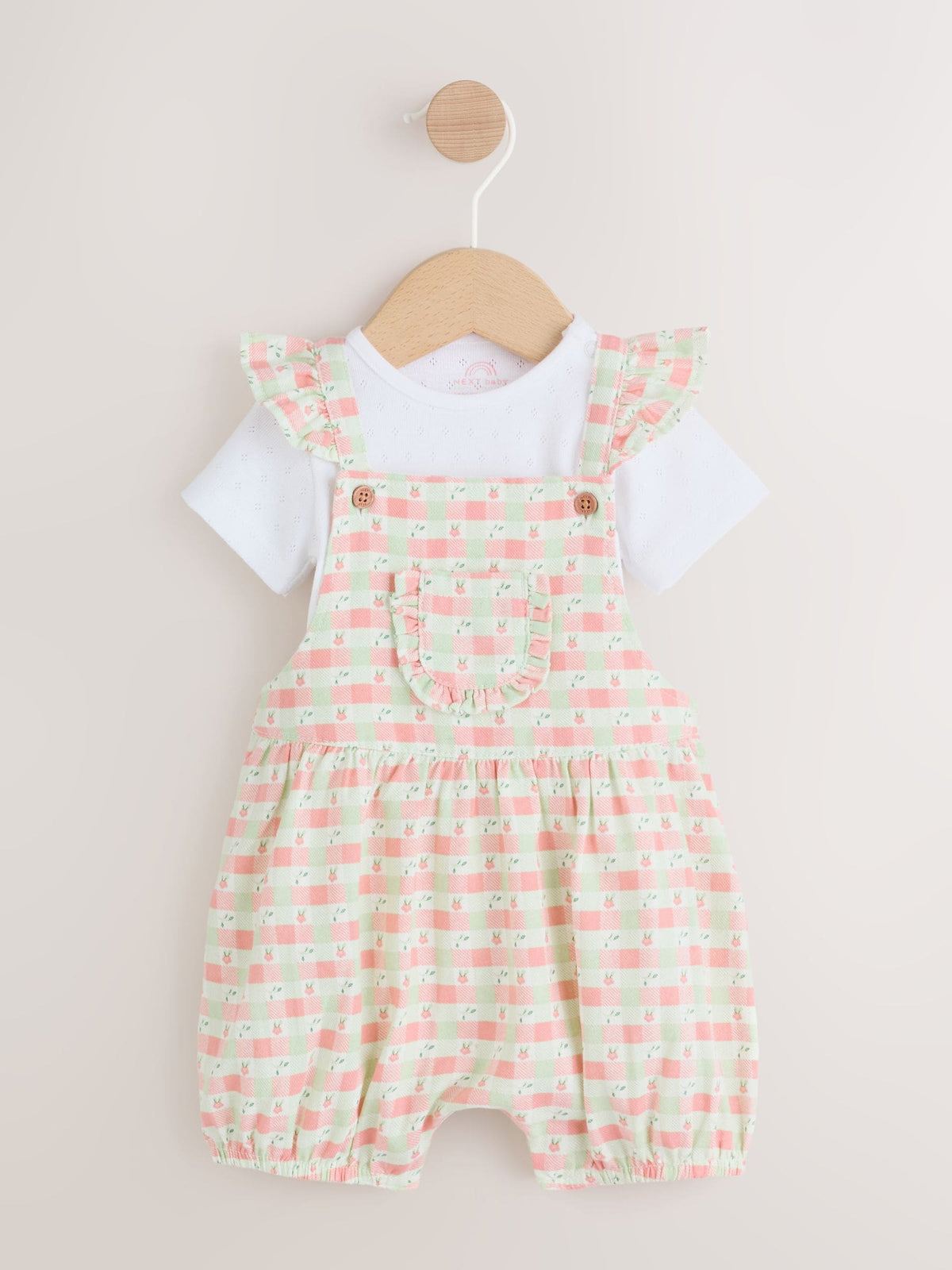 Pink Check Baby Dungarees and Bodysuits Set 2 Piece (0mths-2yrs) image 1