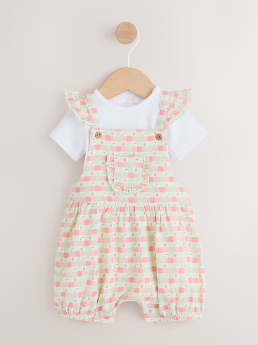 Pink Check Baby Dungarees and Bodysuits Set 2 Piece (0mths-2yrs) image 1