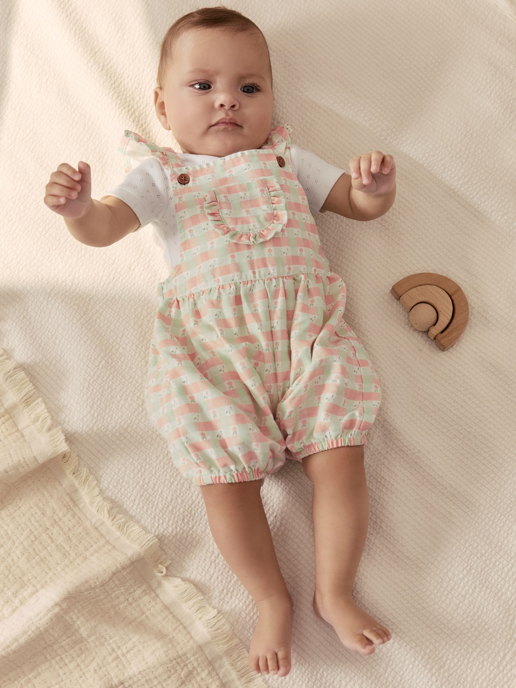 Pink Check Baby Dungarees and Bodysuits Set 2 Piece (0mths-2yrs) image 2