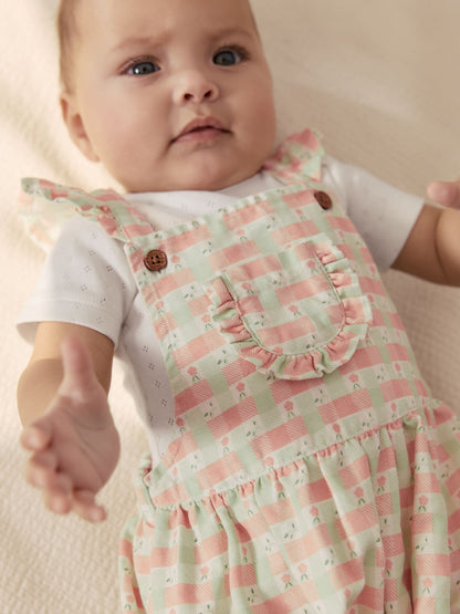Pink Check Baby Dungarees and Bodysuits Set 2 Piece (0mths-2yrs) image 4