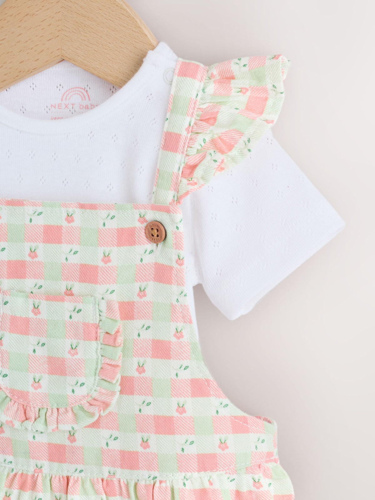 Pink Check Baby Dungarees and Bodysuits Set 2 Piece (0mths-2yrs) image 7