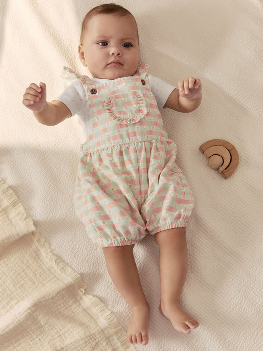 Pink Check Baby Dungarees and Bodysuits Set 2 Piece (0mths-2yrs) image 1