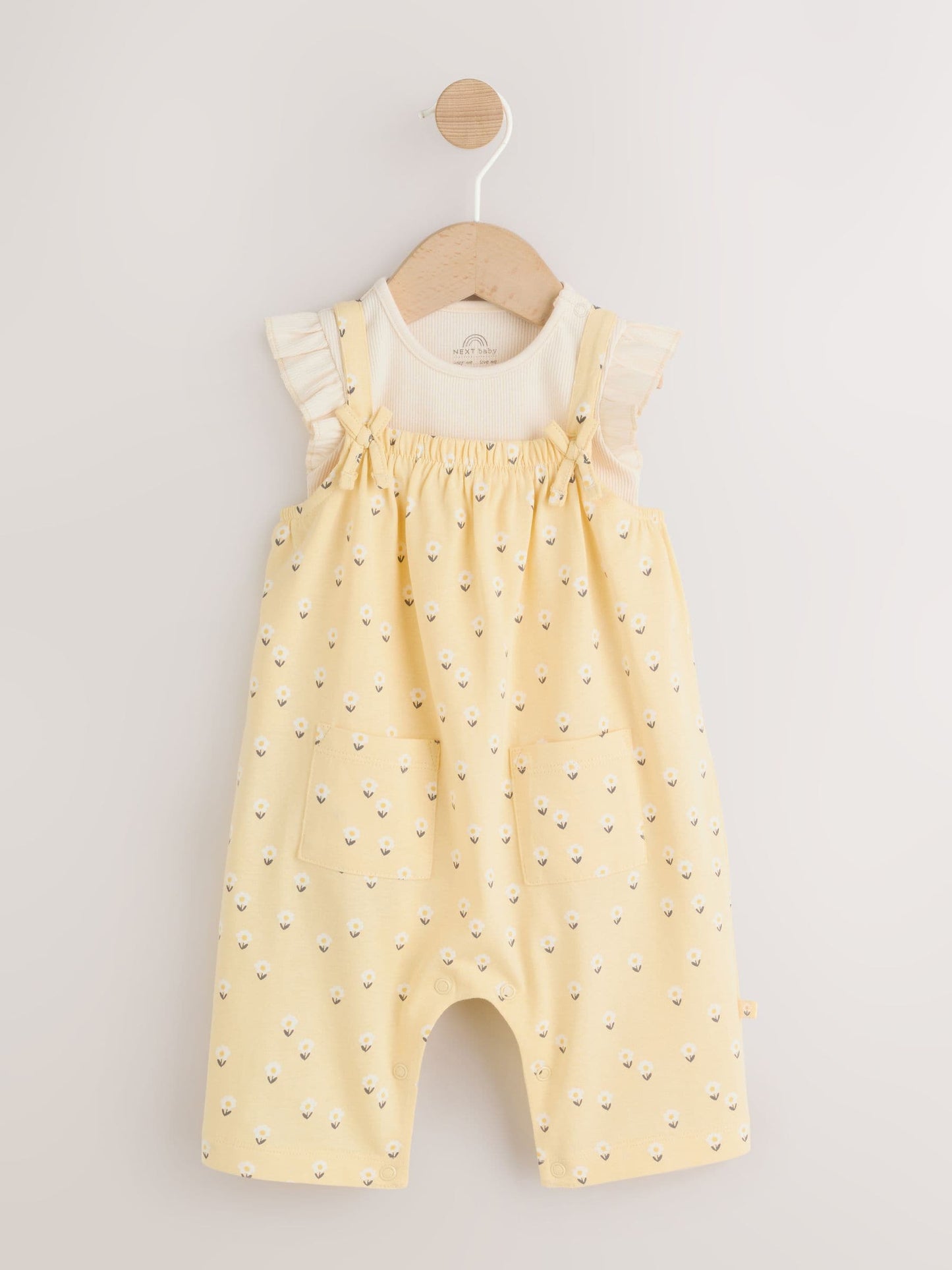 Yellow Ditsy Baby Jersey Dungarees and Bodysuits Set 2 Piece (0mths-3yrs) image 1