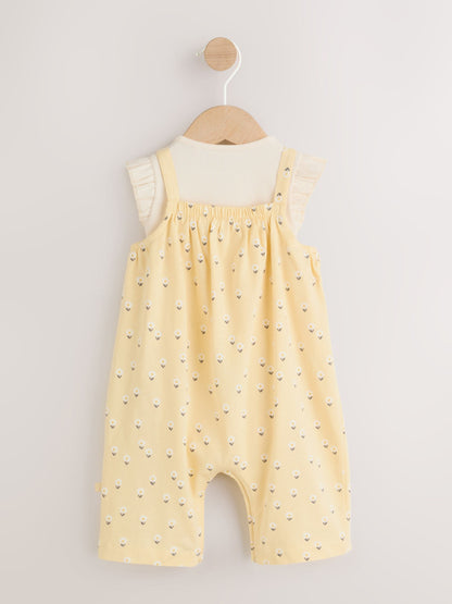Yellow Ditsy Baby Jersey Dungarees and Bodysuits Set 2 Piece (0mths-3yrs) image 2