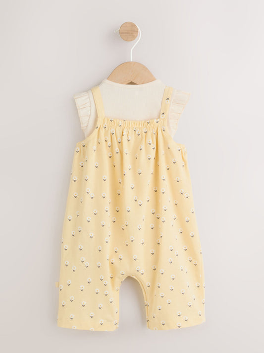 Yellow Ditsy Baby Jersey Dungarees and Bodysuits Set 2 Piece (0mths-3yrs) image 3