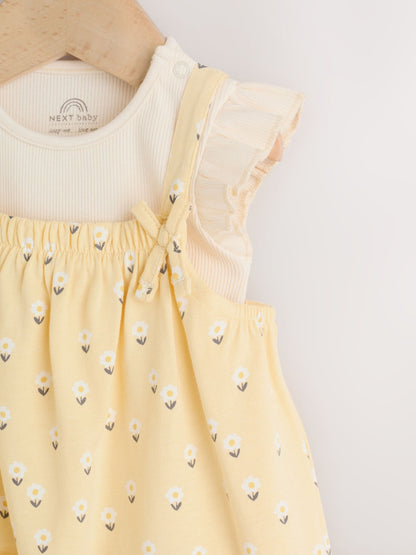 Yellow Ditsy Baby Jersey Dungarees and Bodysuits Set 2 Piece (0mths-3yrs) image 4