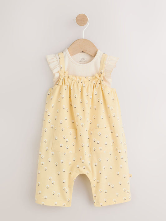 Yellow Ditsy Baby Jersey Dungarees and Bodysuits Set 2 Piece (0mths-3yrs) image 1