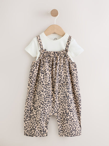 Leopard Print Baby Jersey Dungarees and Bodysuits Set 2 Piece (0mths-3yrs) image 1