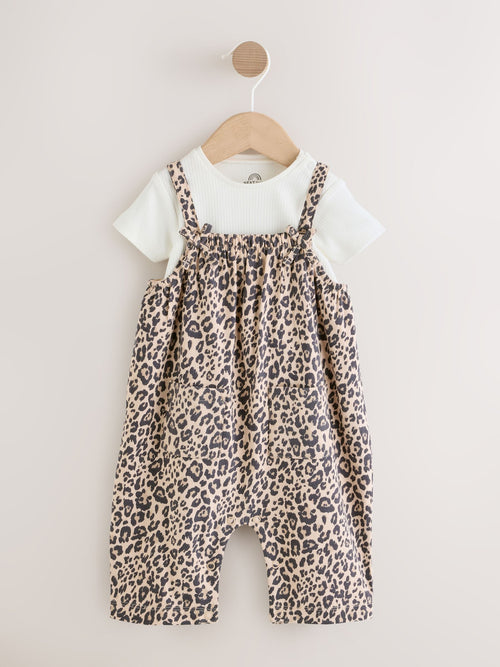 Leopard Print Baby Jersey Dungarees and Bodysuits Set 2 Piece (0mths-3yrs) image 1