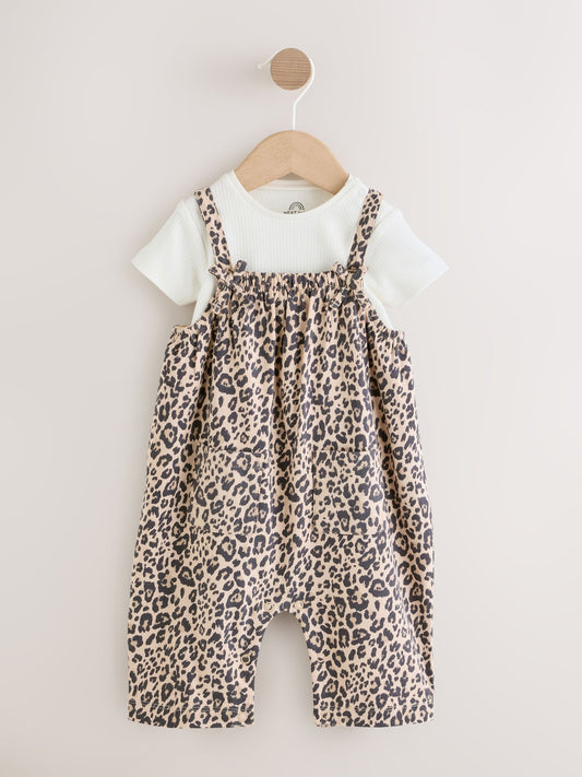 Leopard Print Baby Jersey Dungarees and Bodysuits Set 2 Piece (0mths-3yrs) image 1