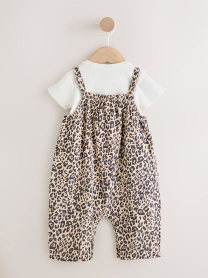Leopard Print Baby Jersey Dungarees and Bodysuits Set 2 Piece (0mths-3yrs) image 2