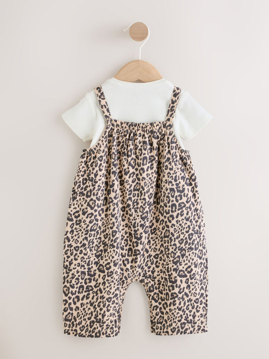 Leopard Print Baby Jersey Dungarees and Bodysuits Set 2 Piece (0mths-3yrs) image 2