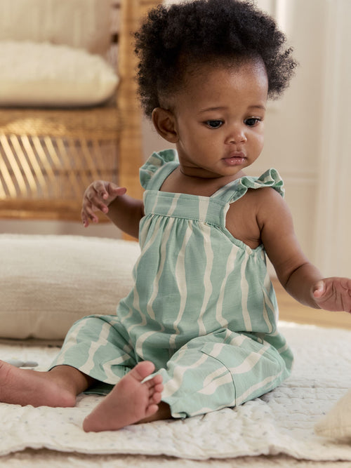 Sage Green Stripe Baby Long Leg Jersey Romper (0mths-3yrs) image 1