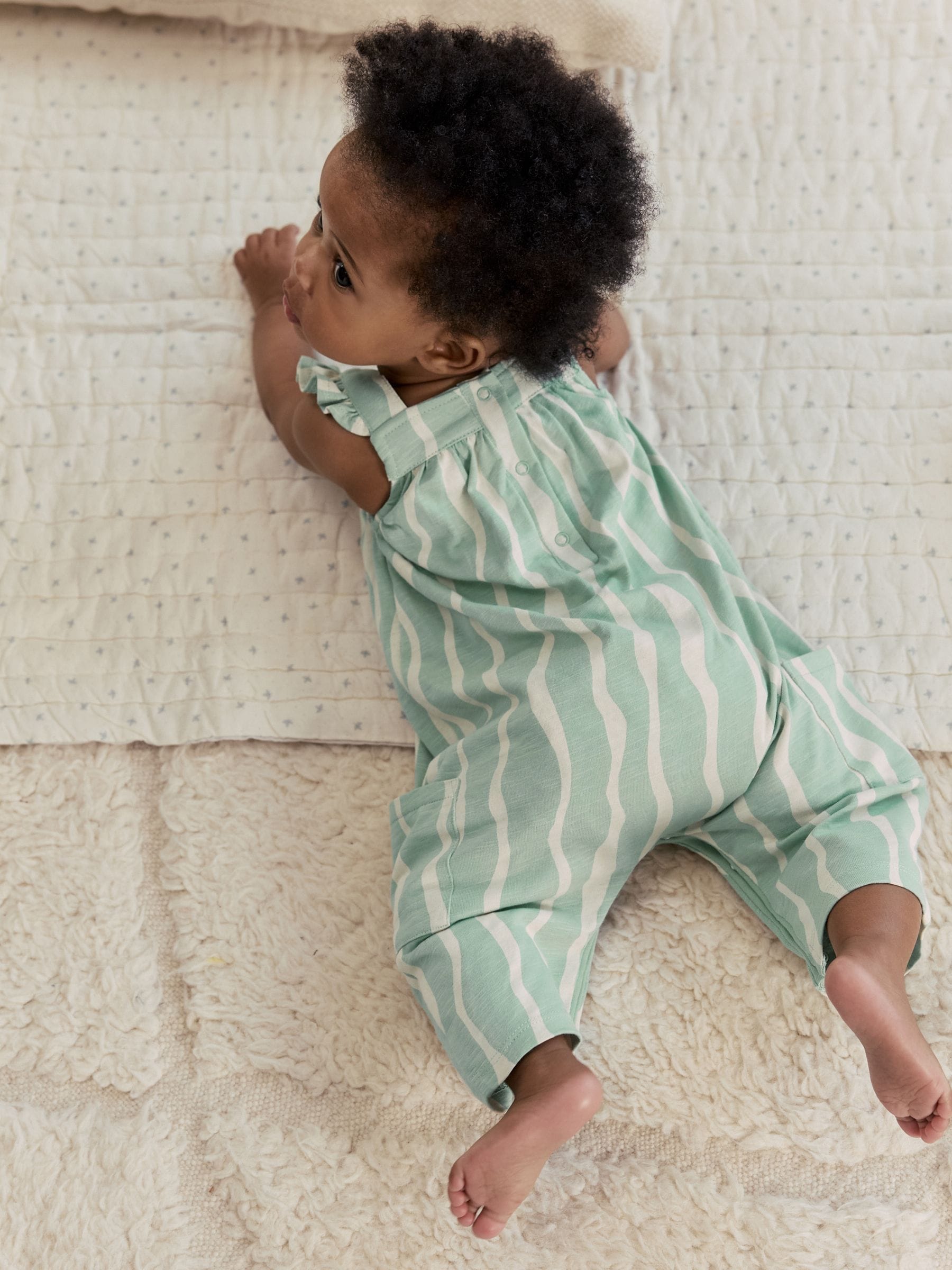 Sage Green Stripe Baby Long Leg Jersey Romper (0mths-3yrs) image 3