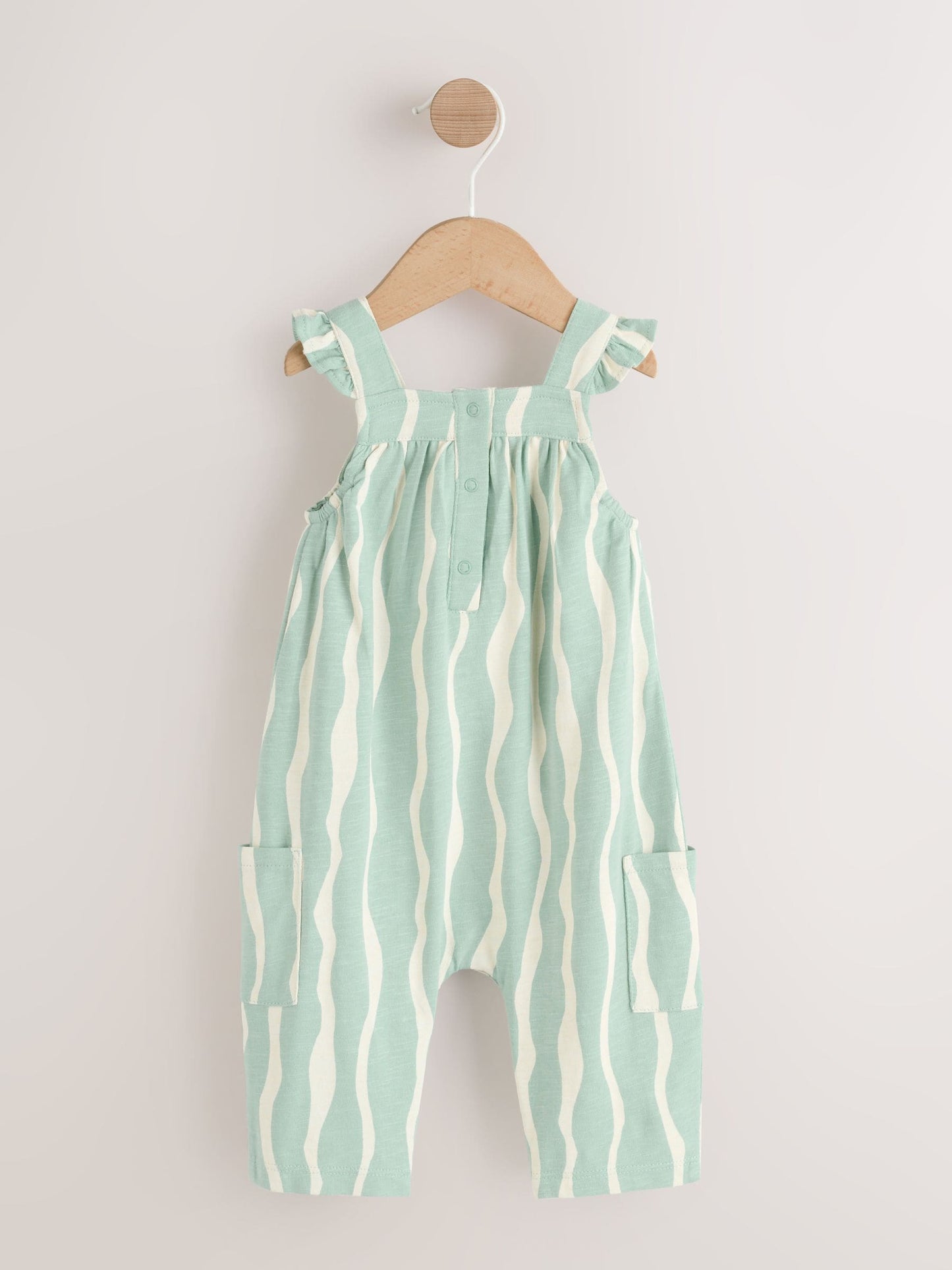 Sage Green Stripe Baby Long Leg Jersey Romper (0mths-3yrs) image 7