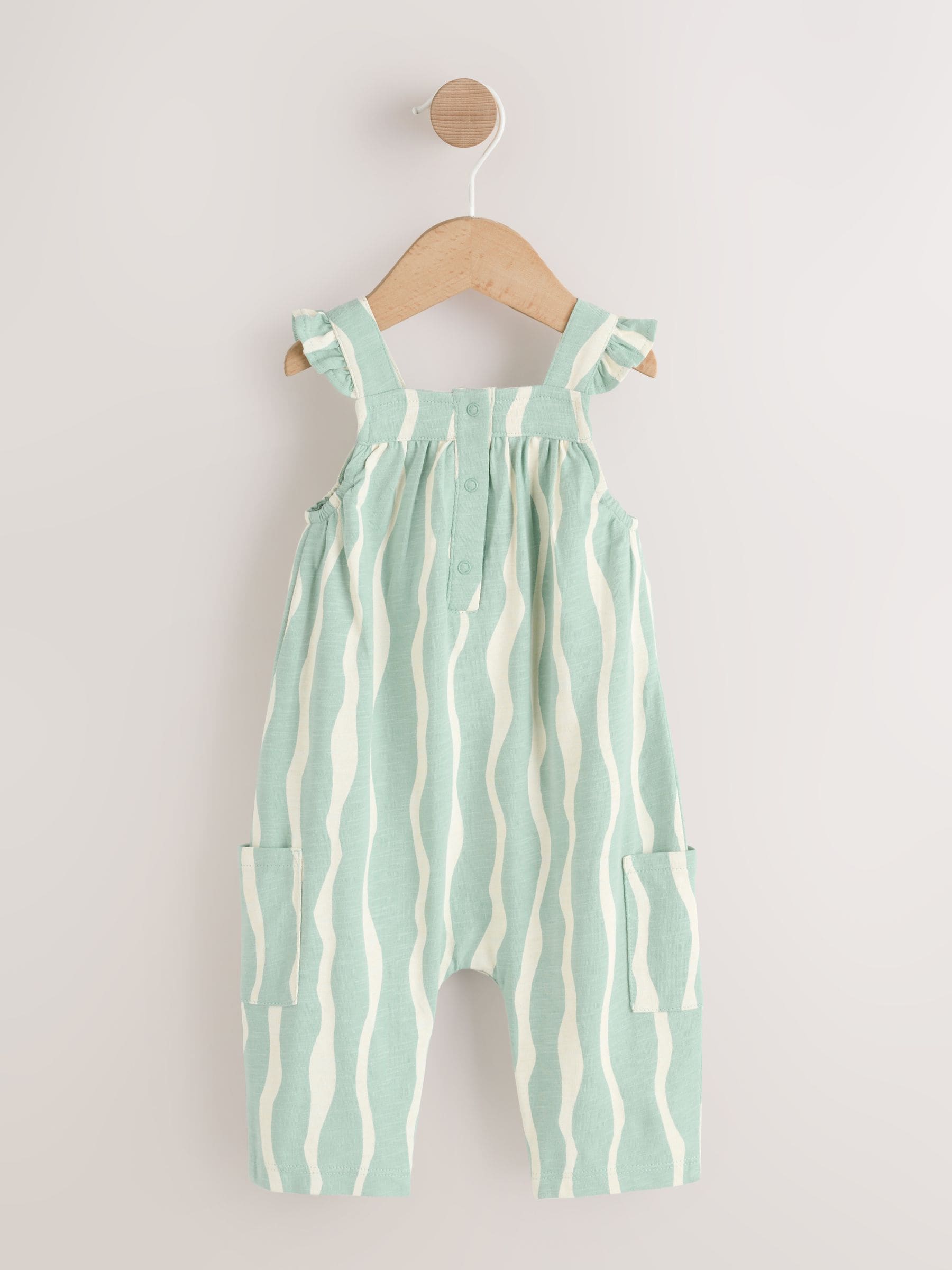 Sage Green Stripe Baby Long Leg Jersey Romper (0mths-3yrs) image 7