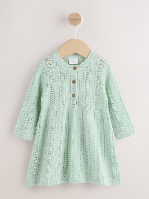 Sage Green Knitted Baby Dress (0mths-2yrs) image 1