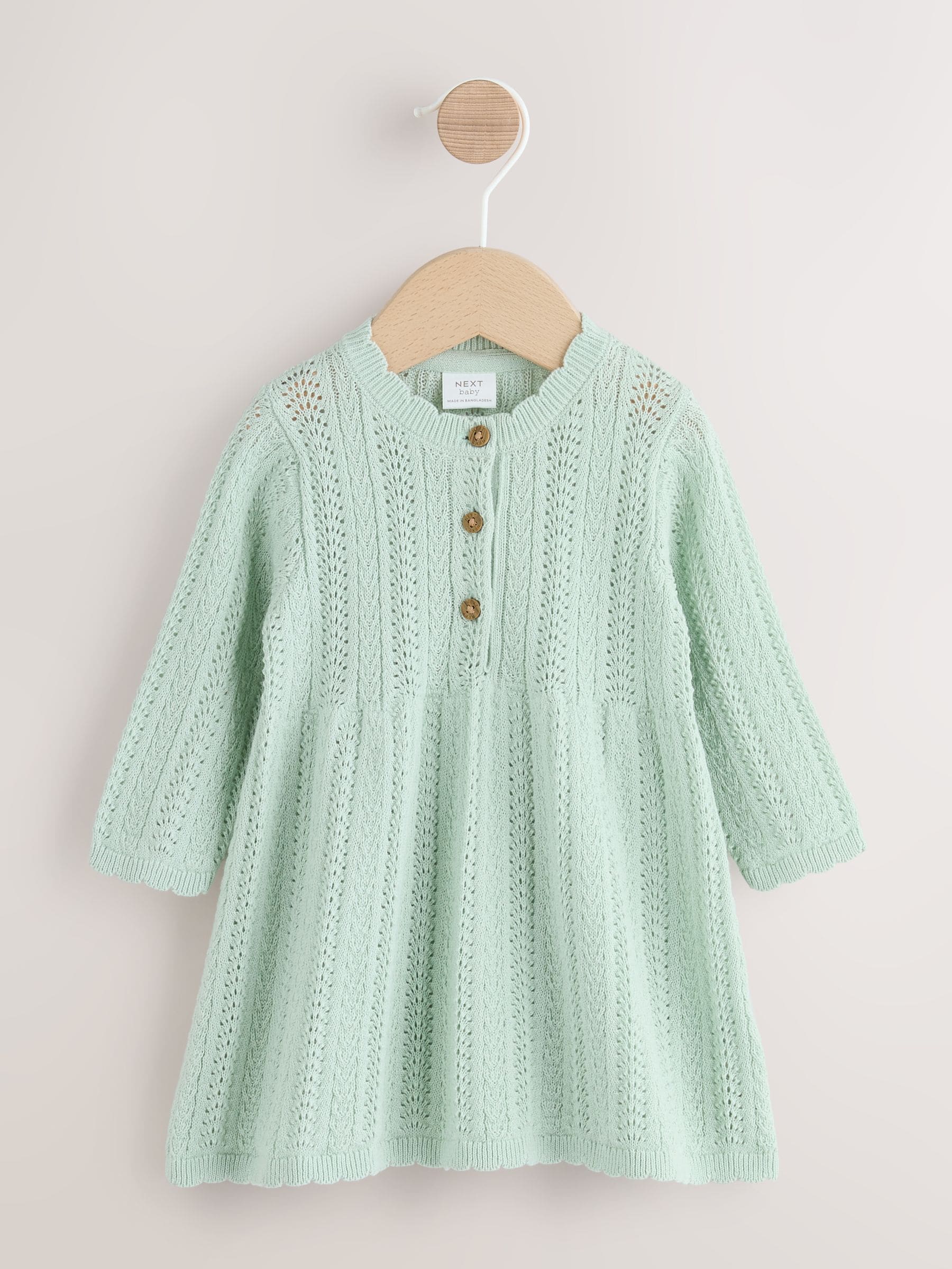 Sage Green Knitted Baby Dress (0mths-2yrs) image 1