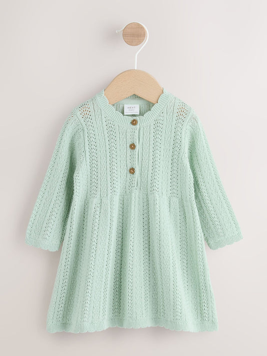 Sage Green Knitted Baby Dress (0mths-2yrs) image 1
