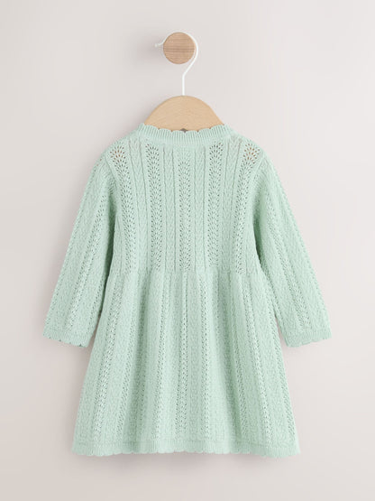 Sage Green Knitted Baby Dress (0mths-2yrs) image 2
