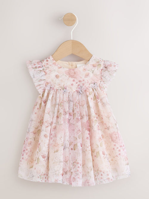 Dsiney Kidz - Pink Floral Baby Mesh Dress (0mths-2yrs) image 1