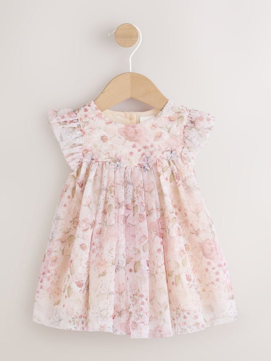 Pink Floral Baby Mesh Dress (0mths-2yrs) image 1