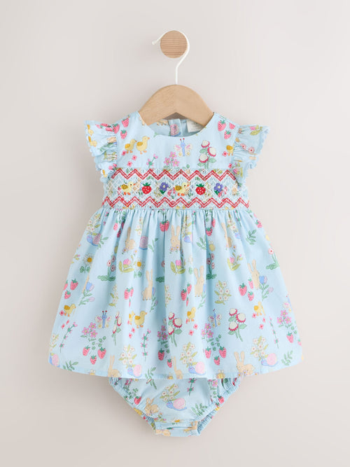 Blue Woven Baby Dress and Knickers Set 2 Piece (0mths-2yrs) image 1