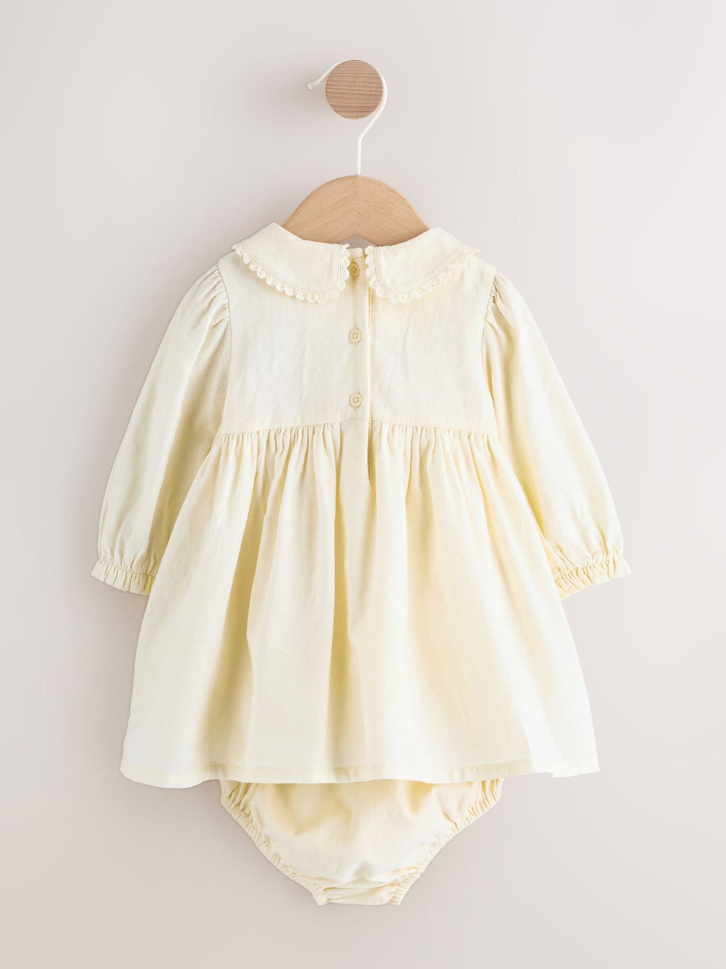 Cream Baby Embroidered Long Sleeve Dress and Knickers Set 2 Piece (0mths-2yrs) image 3