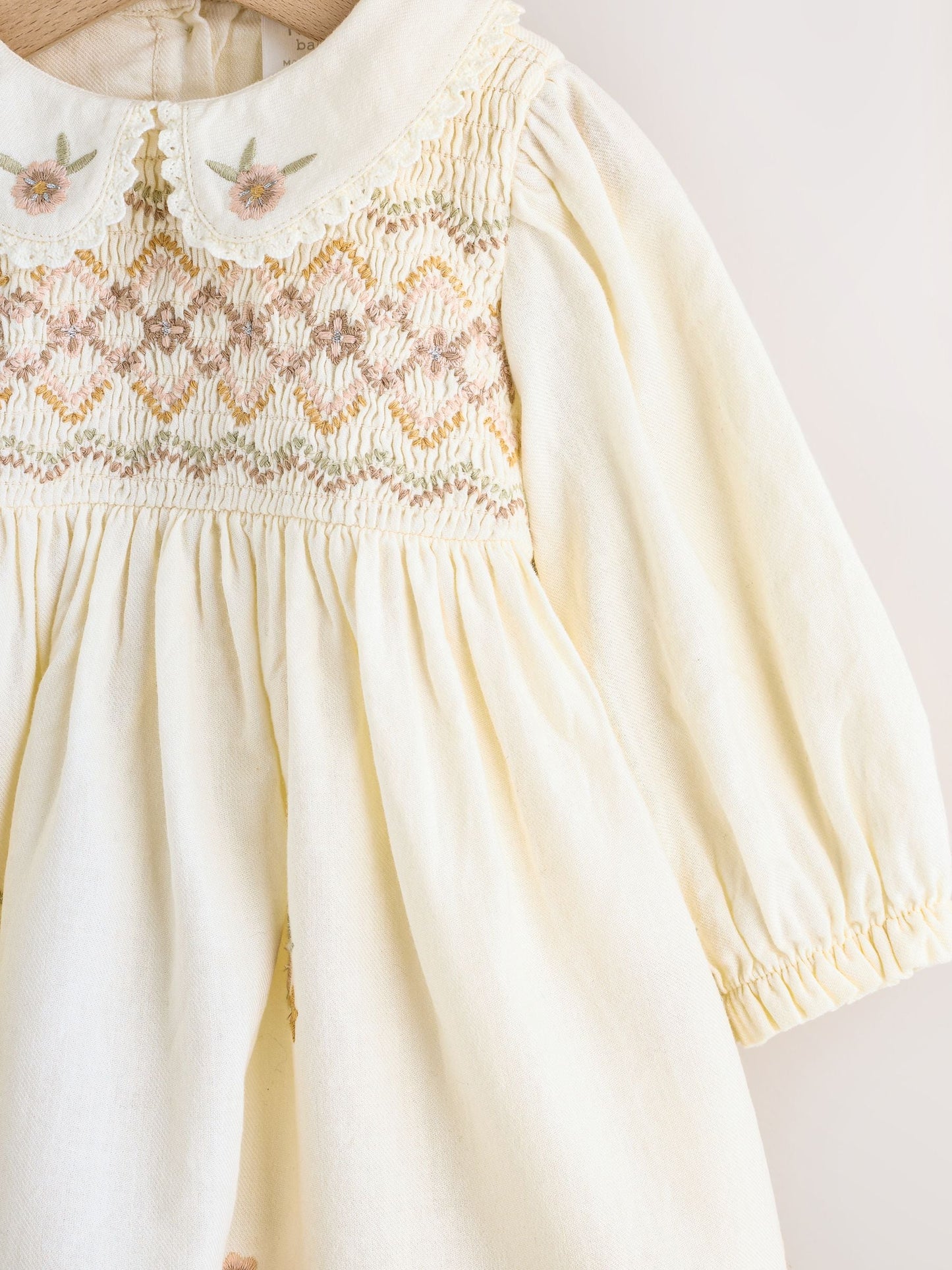 Cream Baby Embroidered Long Sleeve Dress and Knickers Set 2 Piece (0mths-2yrs) image 4