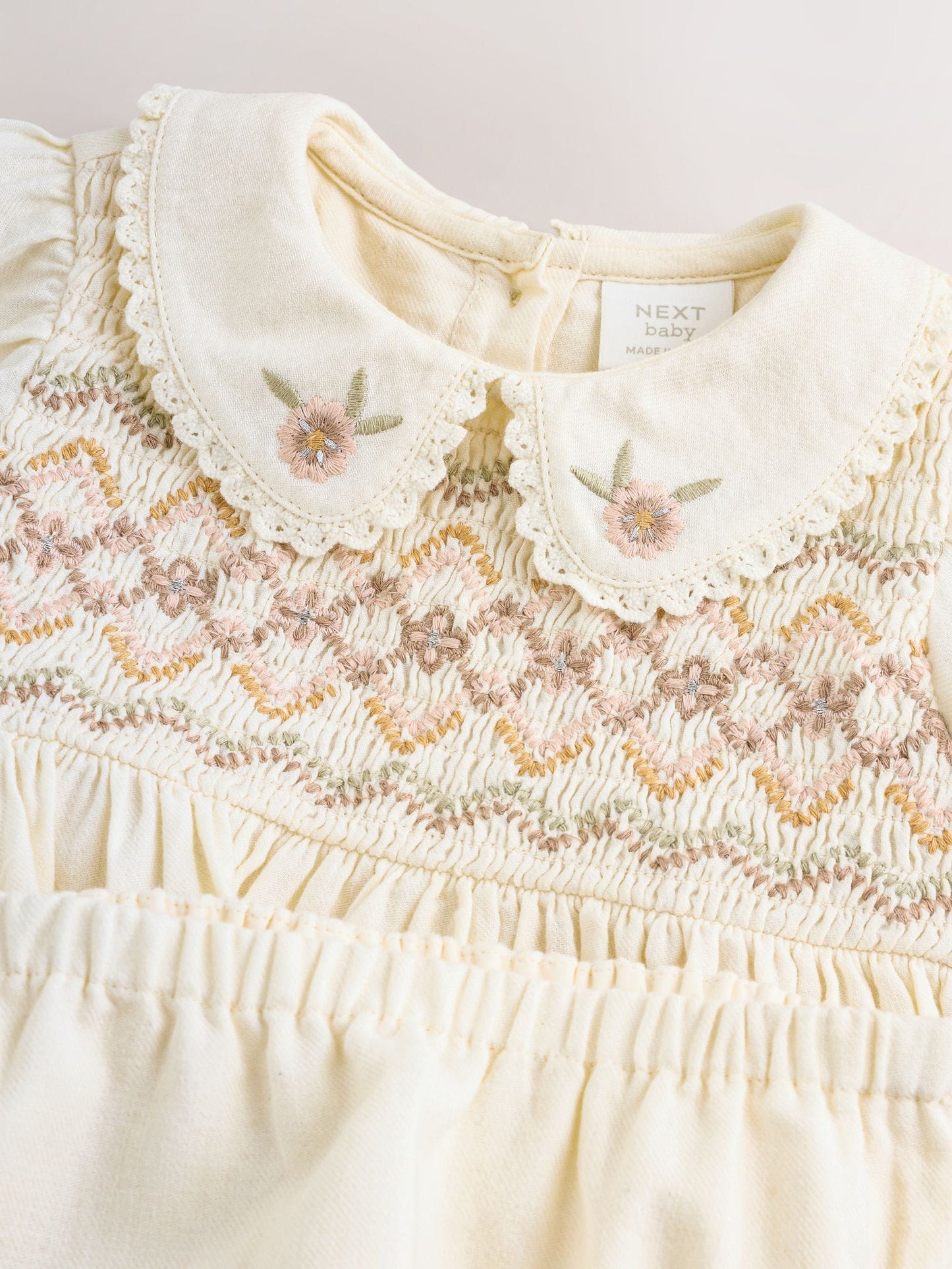 Cream Baby Embroidered Long Sleeve Dress and Knickers Set 2 Piece (0mths-2yrs) image 5