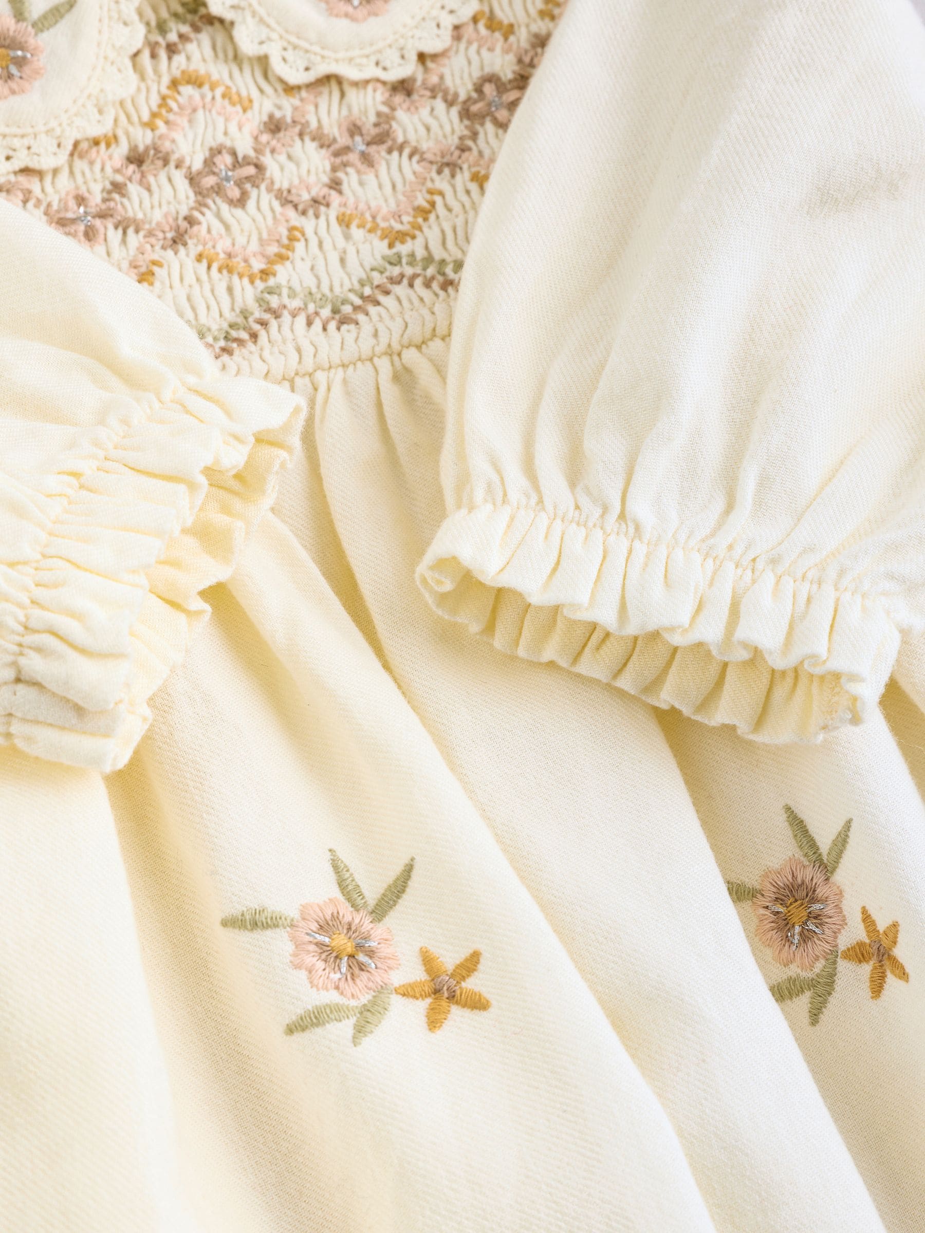 Cream Baby Embroidered Long Sleeve Dress and Knickers Set 2 Piece (0mths-2yrs) image 7